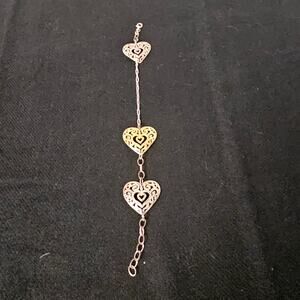 Vintage Filigree Heart Link Bracelet Two-Tone Gold & Silver Scroll Design
